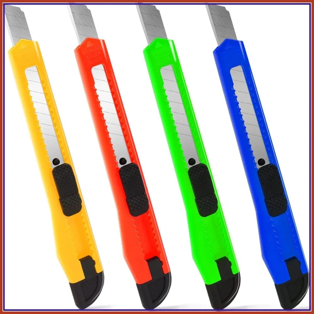 

4 Pack Box Cutter, 9mm Snap-off Utility Knife, Retractable Box Opener for Cartons, Office & Home