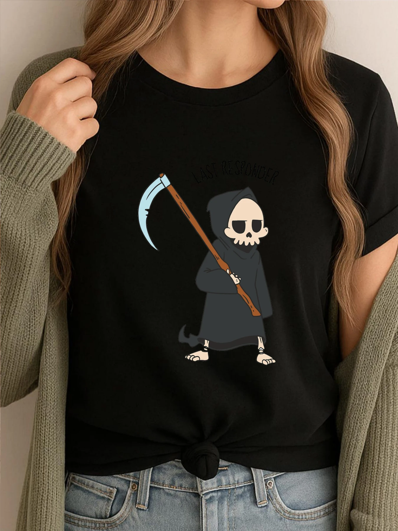 

Последний ответчик, забавный мрачный жнец, каламбур, темная шутка, одежда, женские мягкие забавные футболки, женские футболки с рисунком, готический стиль