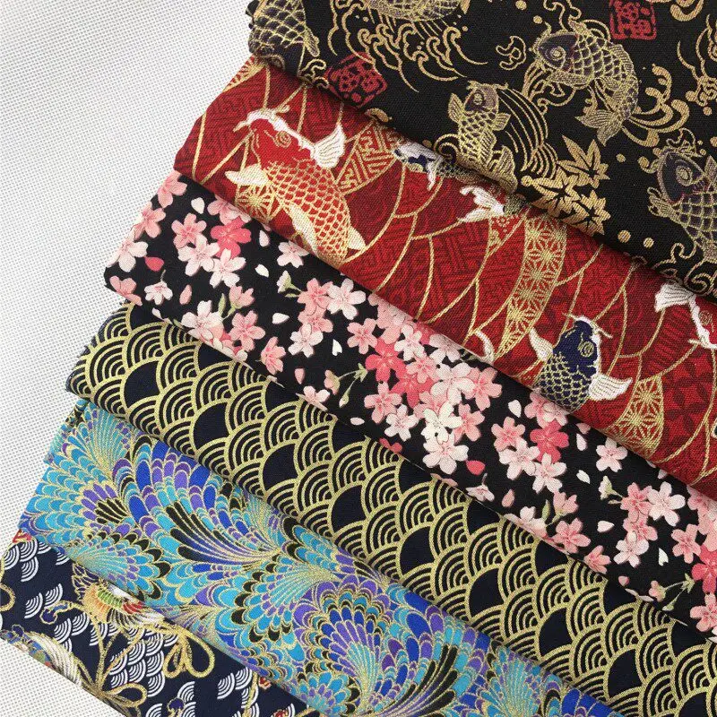 Pure Cotton Japanese Fabric By The Meter for Dresses Door Decoration DIY Bag Kimono Sewing Jacquard Flower Cloth Cherry Blossom