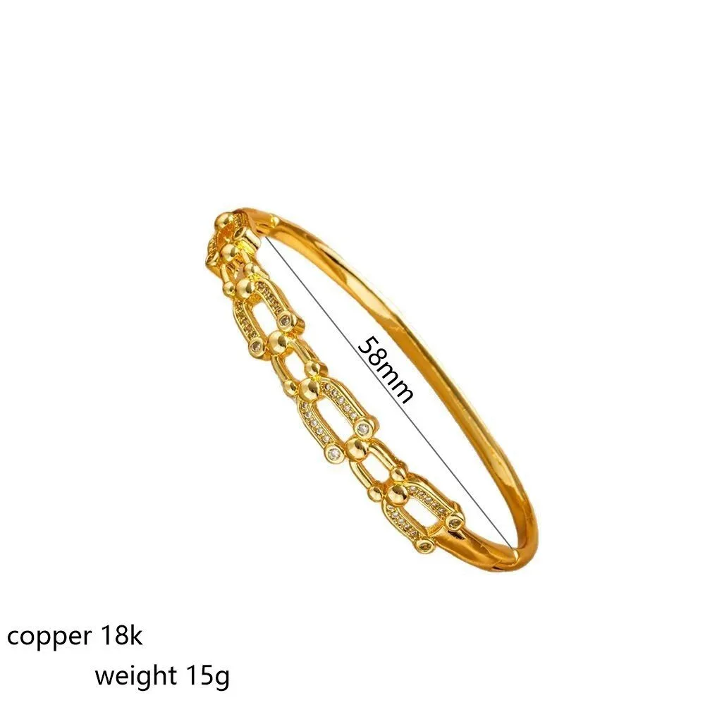 سوار ذهب مرصع بالذهب، سوار بإبزيم على شكل حدوة حصان مطلي بالذهب الخالص للنساء، سوار فاخر خفيف