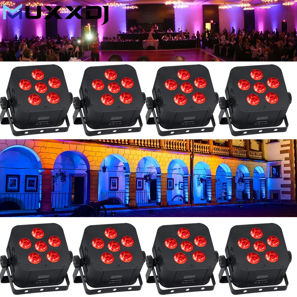 

MUXXDJ 8pcs 6x18W Wireless DMX Par Light Battery Powered RGBWA+UV Uplight For Stage DJ Party