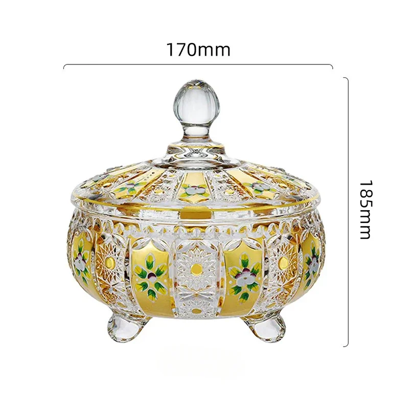 Light Luxury Enamel Painted Glass Candy Can Modern Crystal plated Design Elegant Room Dried Fruit Box Decorative Candy Holder