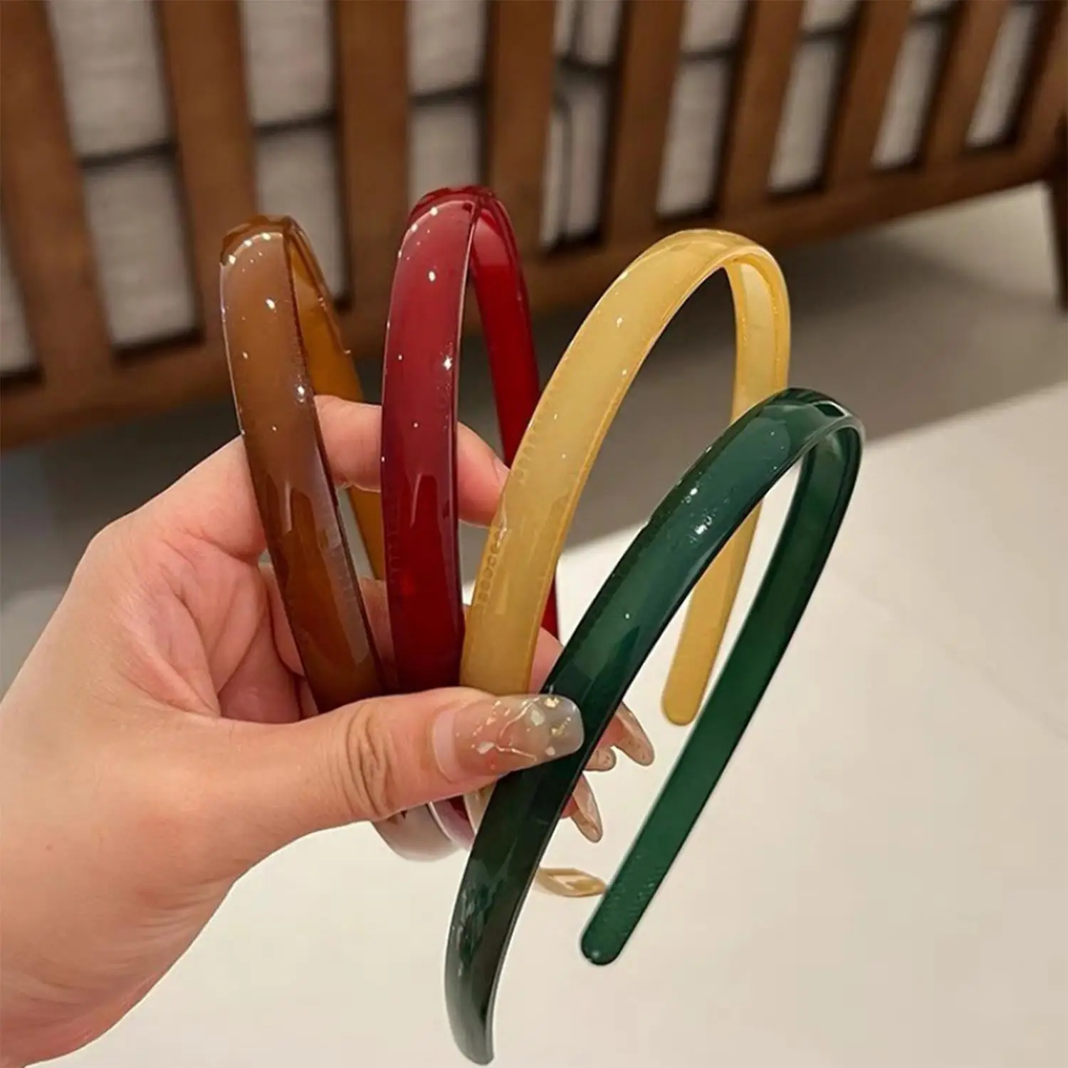 

Vintage Red Green Headband Elastic Hair Hoops Women Transparent Non-slip Hair Band Girls Fashion Headwear Hair Accessories