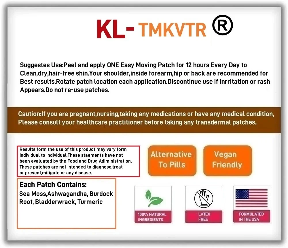 30 cerotti Toppe trasdermiche per muschio marino con radice di bardana, vescica, curcuma - Potente potenziatore dell'immunità naturale