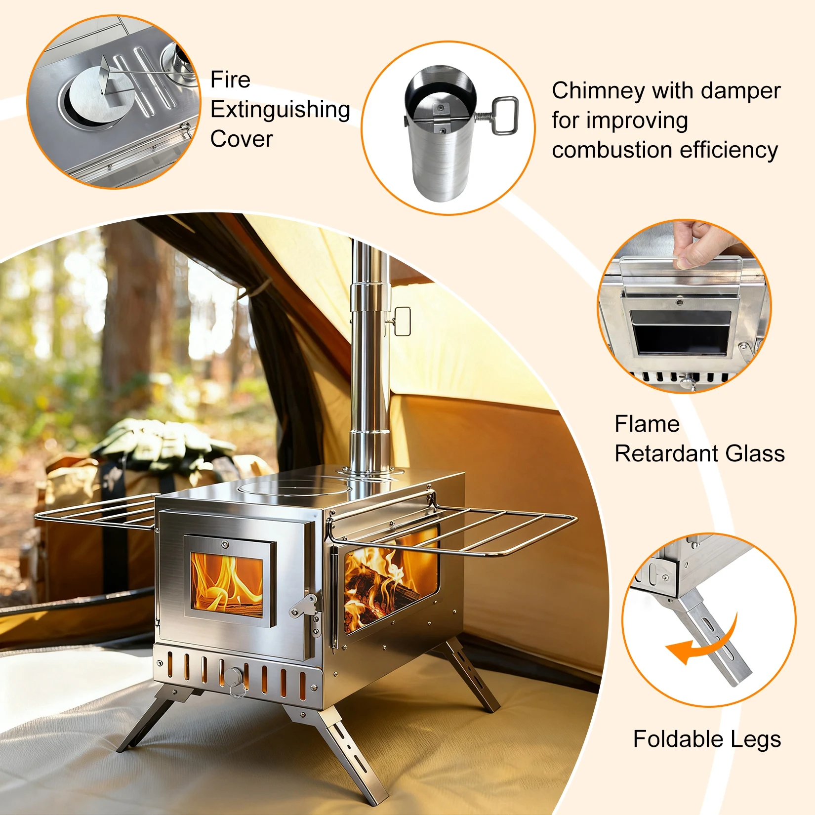 Unho 40cm Hot Tent Stove, 304 - огляд і ціна Hot Tent Wood Stove With Chimney Pipe