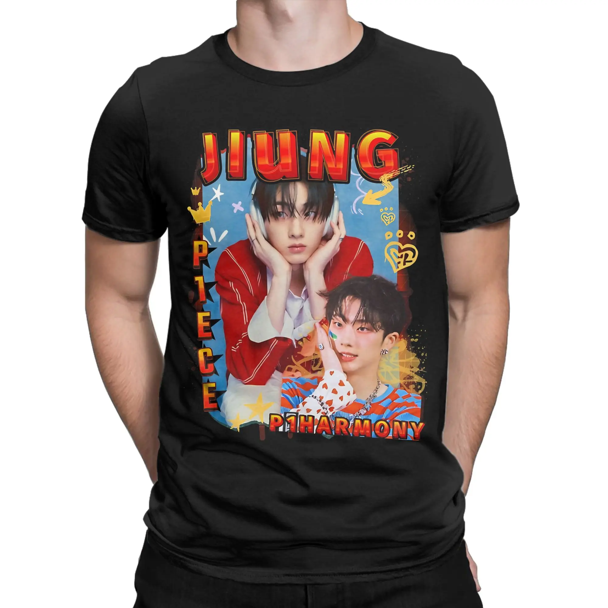 P1Harmony Jiung Red Gravity Scrapbook KPop Scrapbook T Shirts  Cotton Clothing Novelty Short Sleeve Round Neck T-Shirt