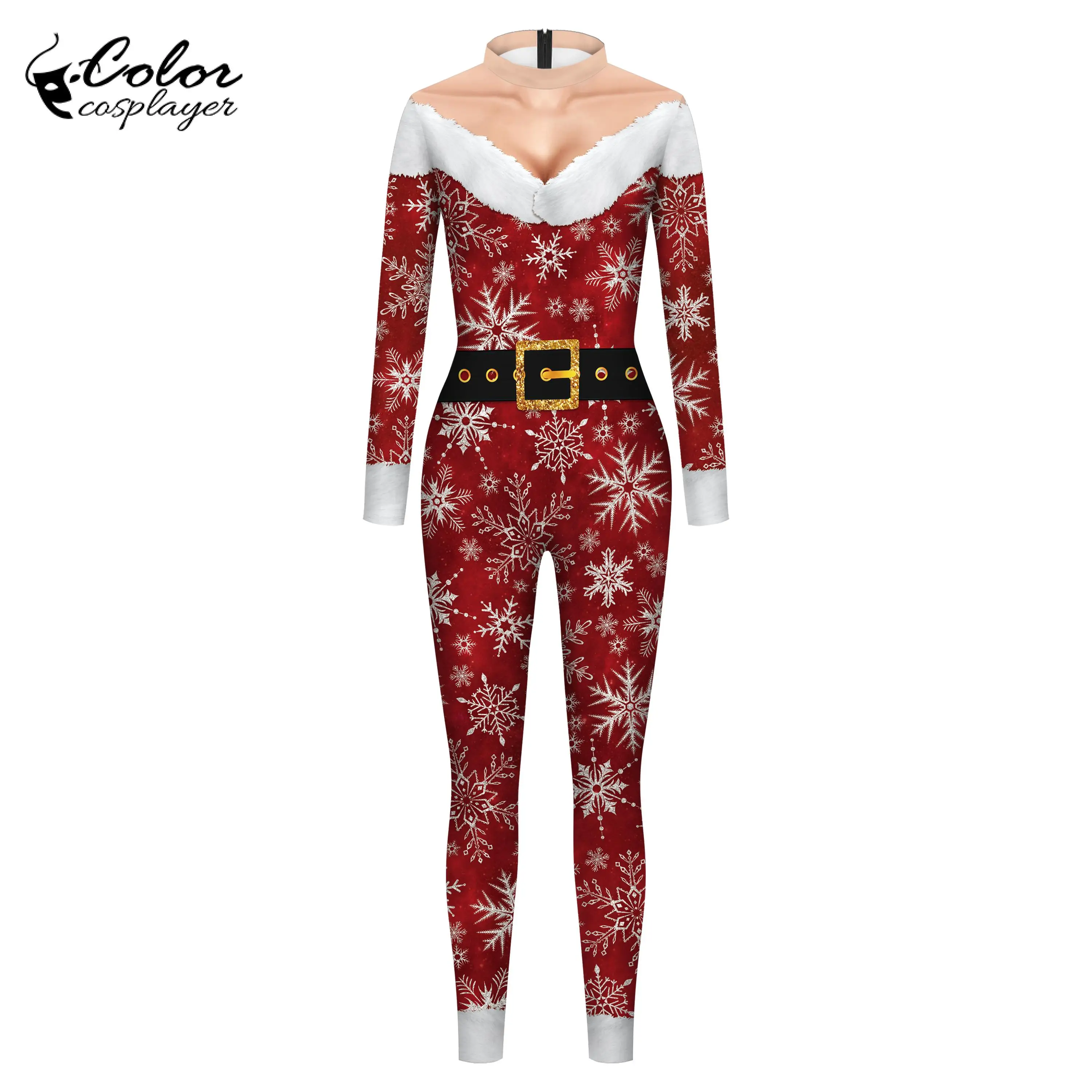 Color Cosplayer Christmas Jumpsuit Santa Claus Cosplay Costume Adult Catsuit Festival Party Clothes Suit Zentai Couple Bodysuit