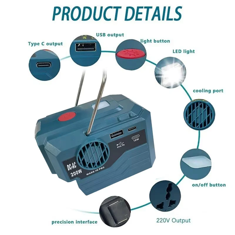 FFYY-LED Adapter Inverter Generator AC 220V Power Tool For 18V Li- Battery For