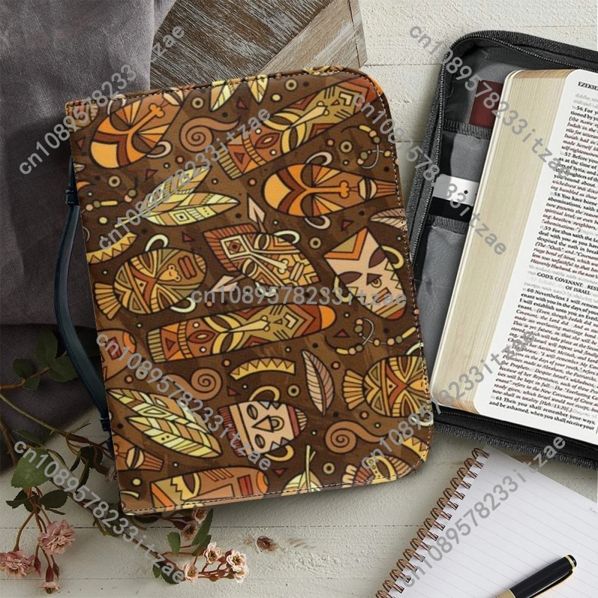 Leather Handbags for Women Fashion Hot African Ancient Tribal Totem Print Bible Cover Case Christianity Bible Storage Bag Custom