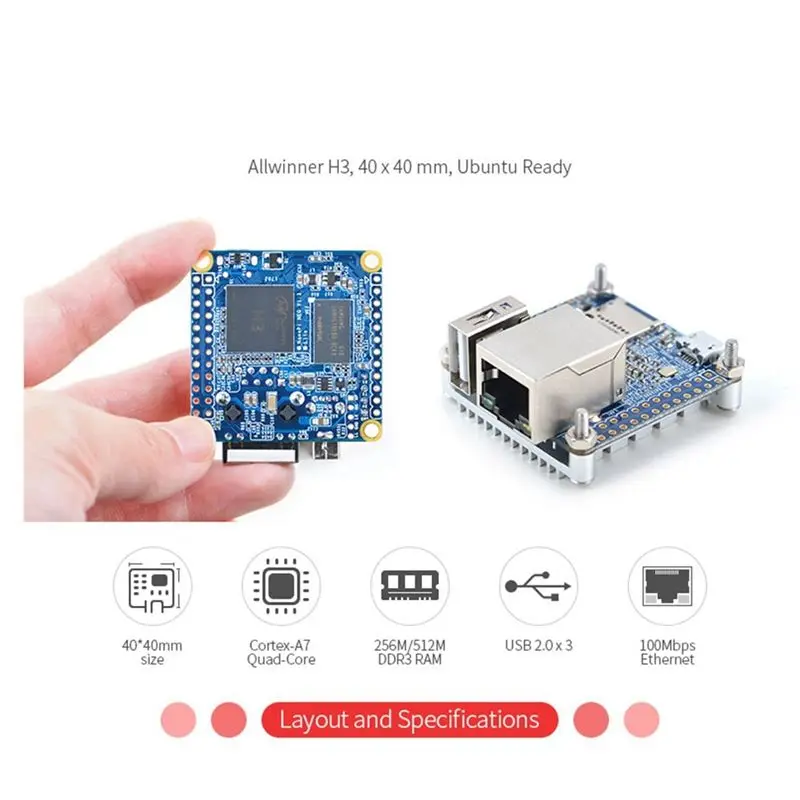 

(ABGQ) NanoPi NEO Отладочная плата с открытым исходным кодом на базе Allwinner H3, аналог Raspberry Pi, четырехъядерный процессор Cortex-A7, DDR3 (256 МБ ОЗУ)