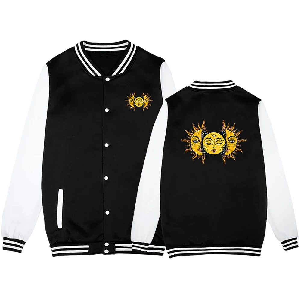 

Sun Moon Human Face Mask Prints Mens Baseball Sweatshirts Creativity Street Fleece Clothing Autumn Warm Tops Cool Man Sportswear