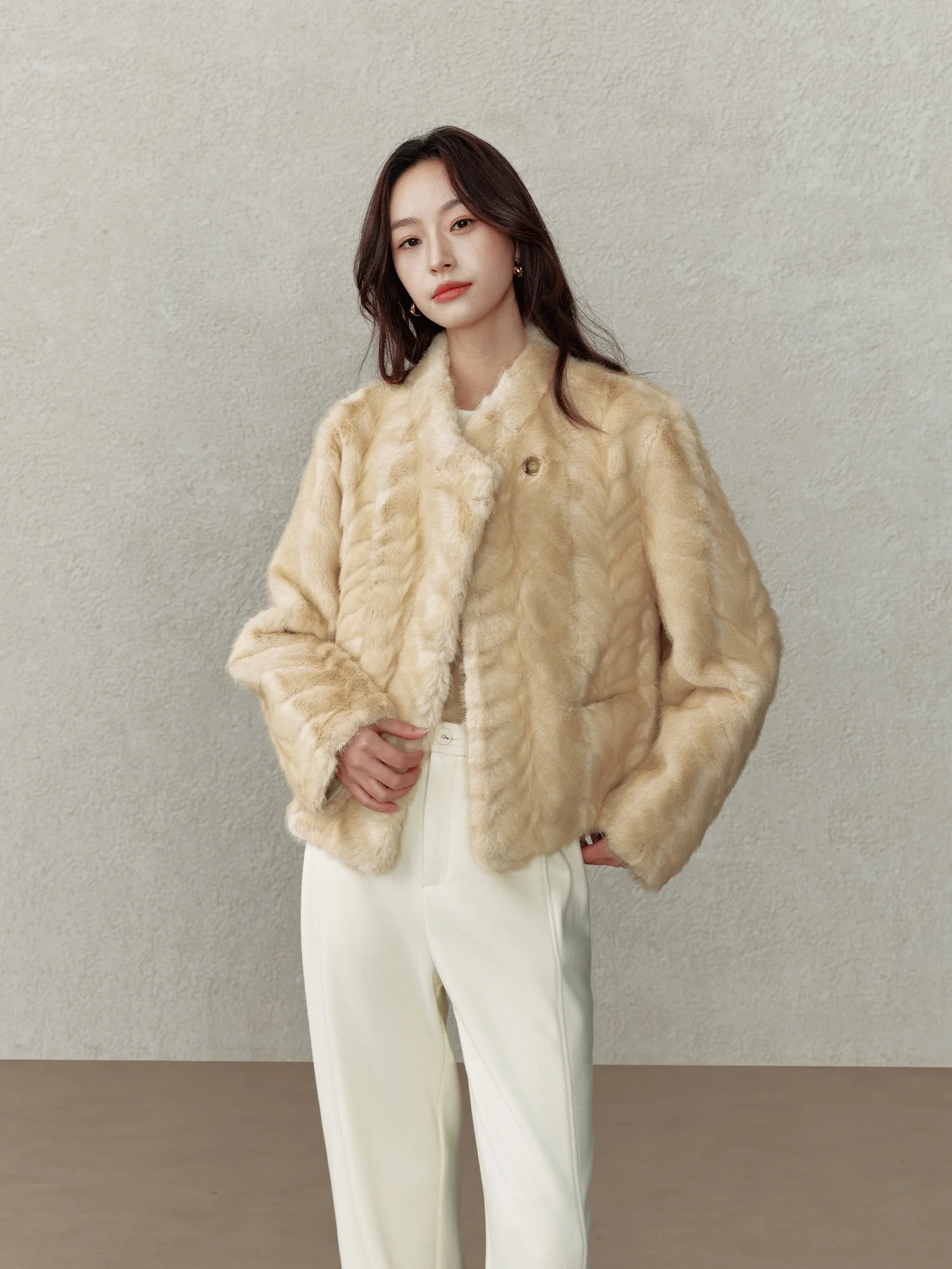 

Женское зимнее пальто Ele Thiened Gold Le Mink Fur Jaet из экологичной искусственной кожи с длинными рукавами, повседневный топ