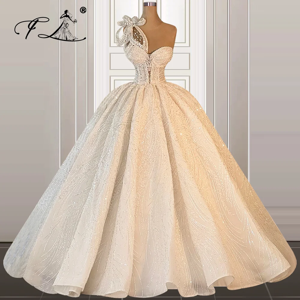 3D Flower One Shoulder Sweetheart Bridal Dress 2024 Princess Ball Gowns Luxury Dubai Wedding Dresses Customized