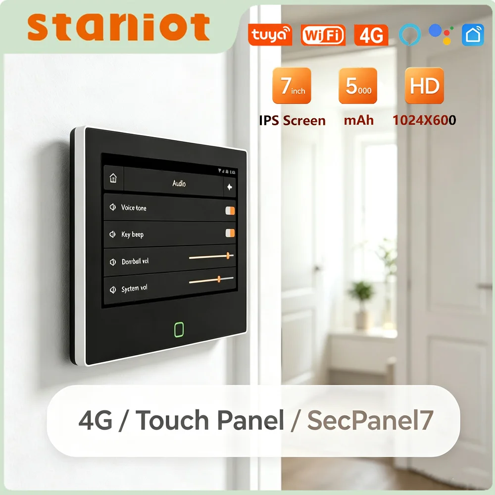 Staniot 7 Inch 4G Smart Home Security Alarm Kit Tuya APP WiFi Built-in 115dB Siren APP Remote Control 433Mhz Anti-Theft System
