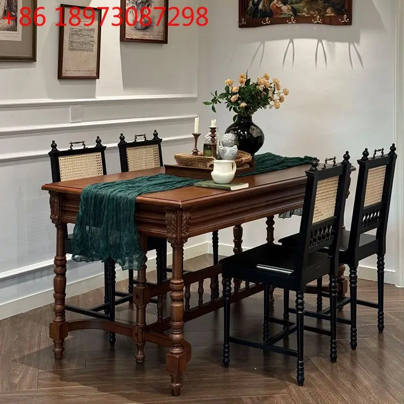 French retro solid wood dining table household knight dining table antique living room dining table and chairs