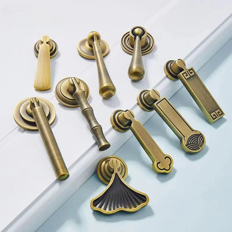 New Chinese Solid Brass Kitchen Cabinet Handles Antique Kitchen Cupboard Pulls Vintage Furniture Knobs And Handles For Drawers