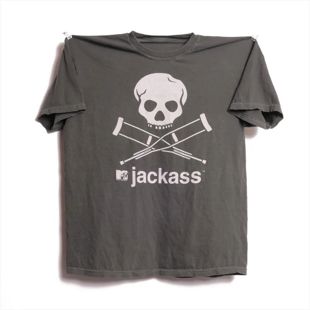 Camiseta do Programa de TV Jackass Johnny Knoxville, Camiseta do Programa de Música e Televisão, Promoção do Filme CKY Bam Margera, Camiseta com Caveira Americana e Muletas