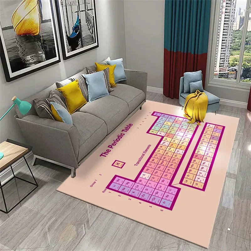 3D Periodic Table of Elements Carpet for Living Room Student Bedroom Soft Area Rug Non-slip Floor Mat Educational Mat Home Decor