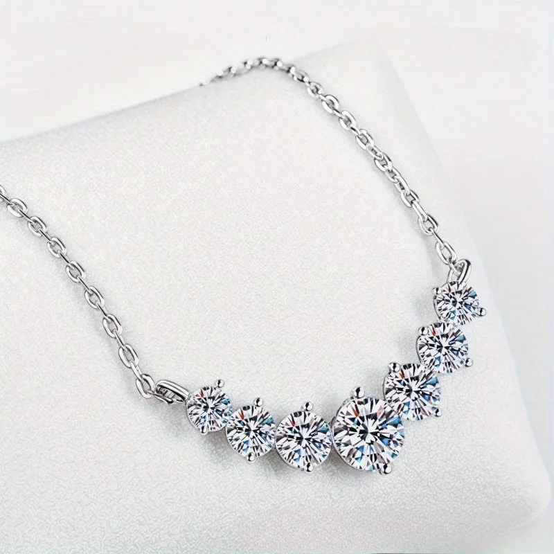 A 925 Sterling Silver Round Moissanite Seven-Star Necklace, A Versatile, Simple, Classic Design with A Unique Touch.
