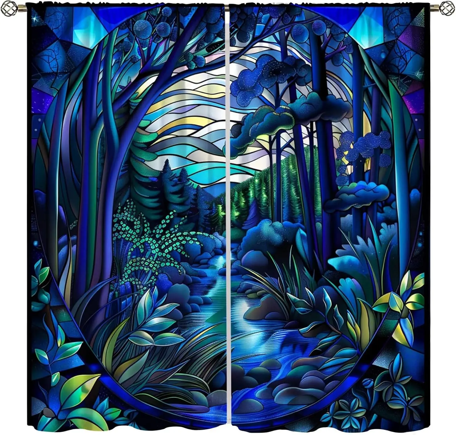 Luxurious Mystical Forest Curtains Blue Green Jungle Scene Window Treatment Bohemian Aesthetic Home Decor Curtains Panels