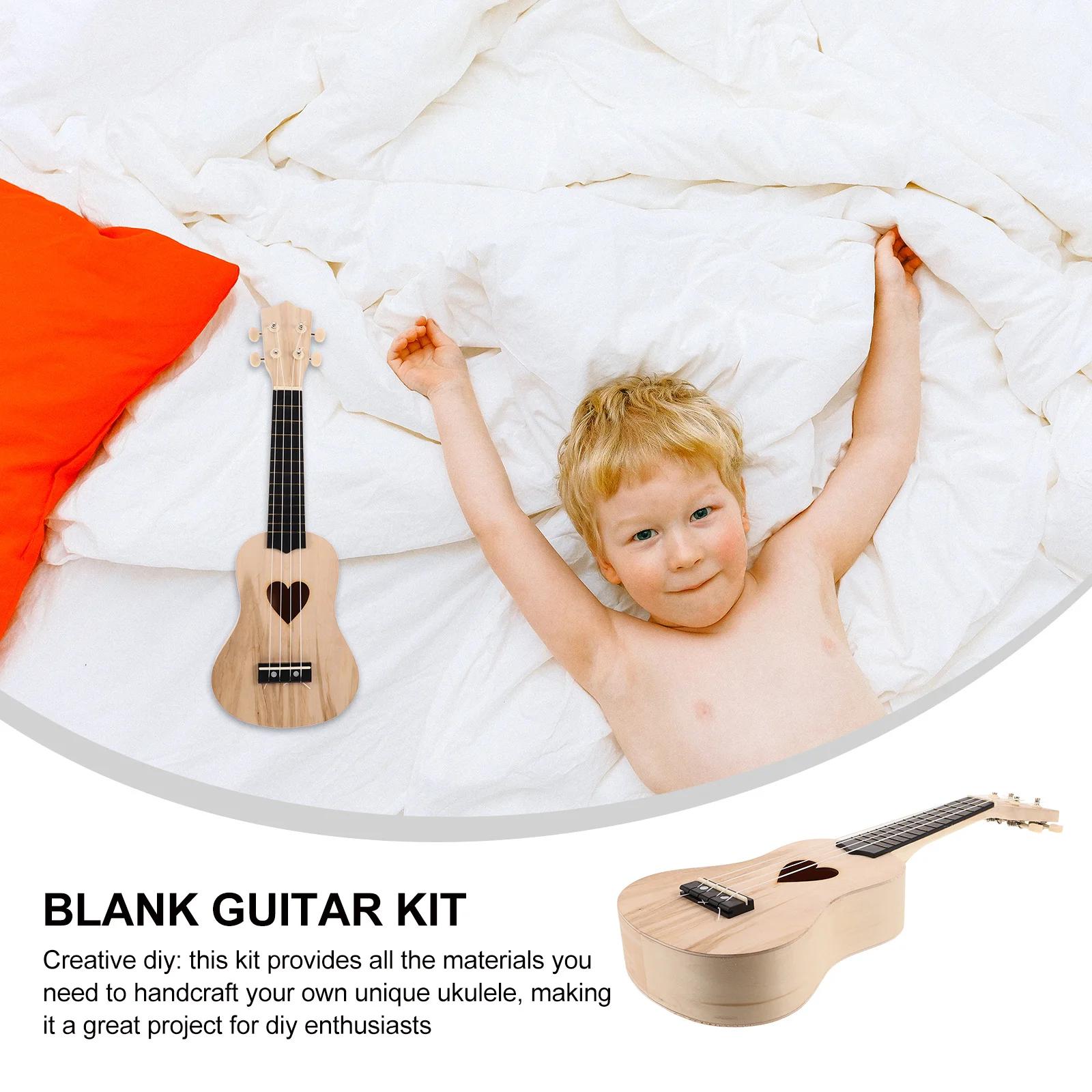 

1Set DIY Doodle Ukulele Kit Hand Made Guitar Craft for Children Unpainted Wood Instrument Building and Decorating Project