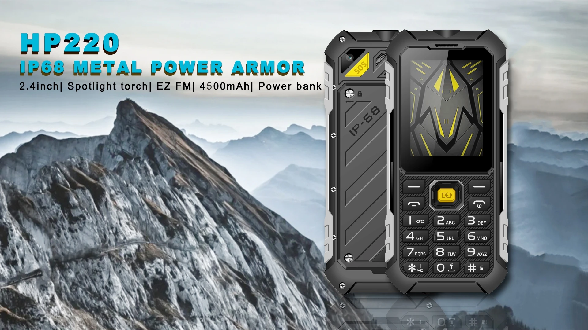 EAOR 4G Feature Keypad Phone Waterproof Rugged 4500mAh Power Bank High Brightness Torch Volume Side Key SOS One Click Dialing