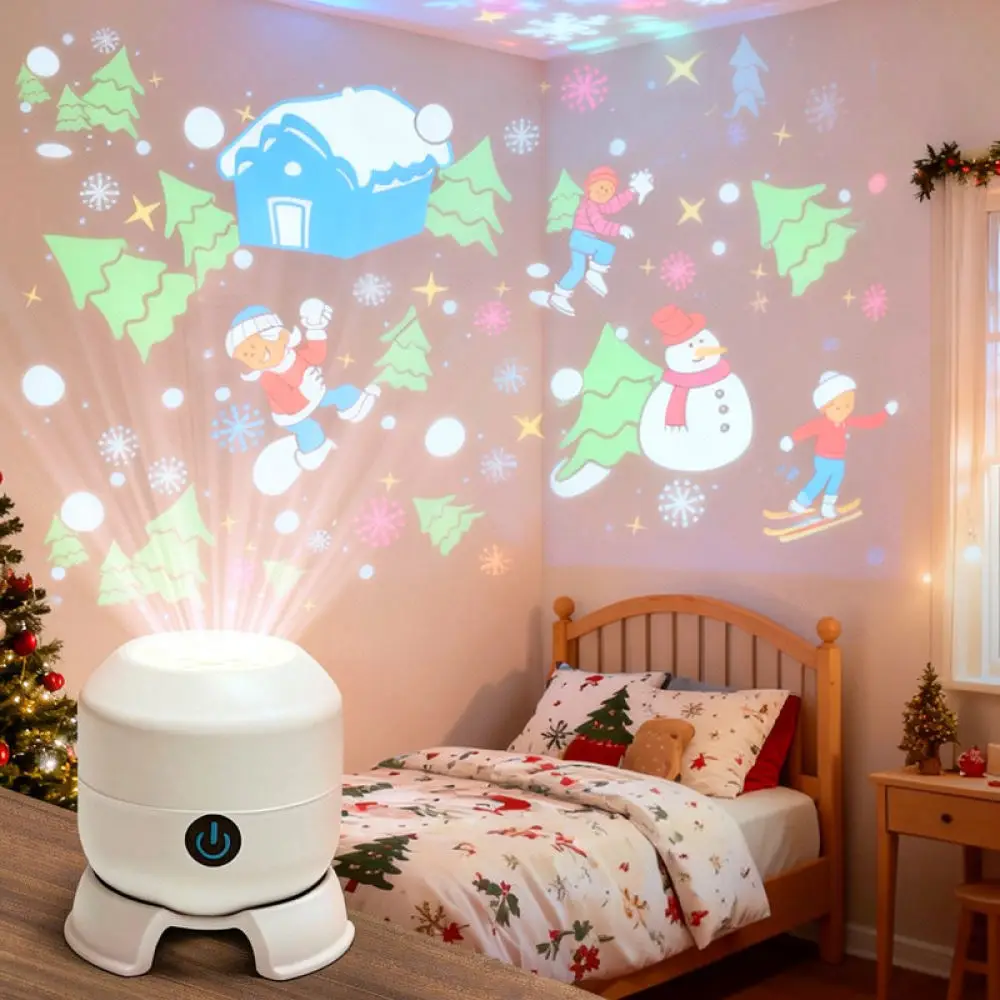 Creative LED Rotating Projector Lamp Night Light Ocean Snowflake Snowman Decor Atmosphere Lighting For Home Bedroom