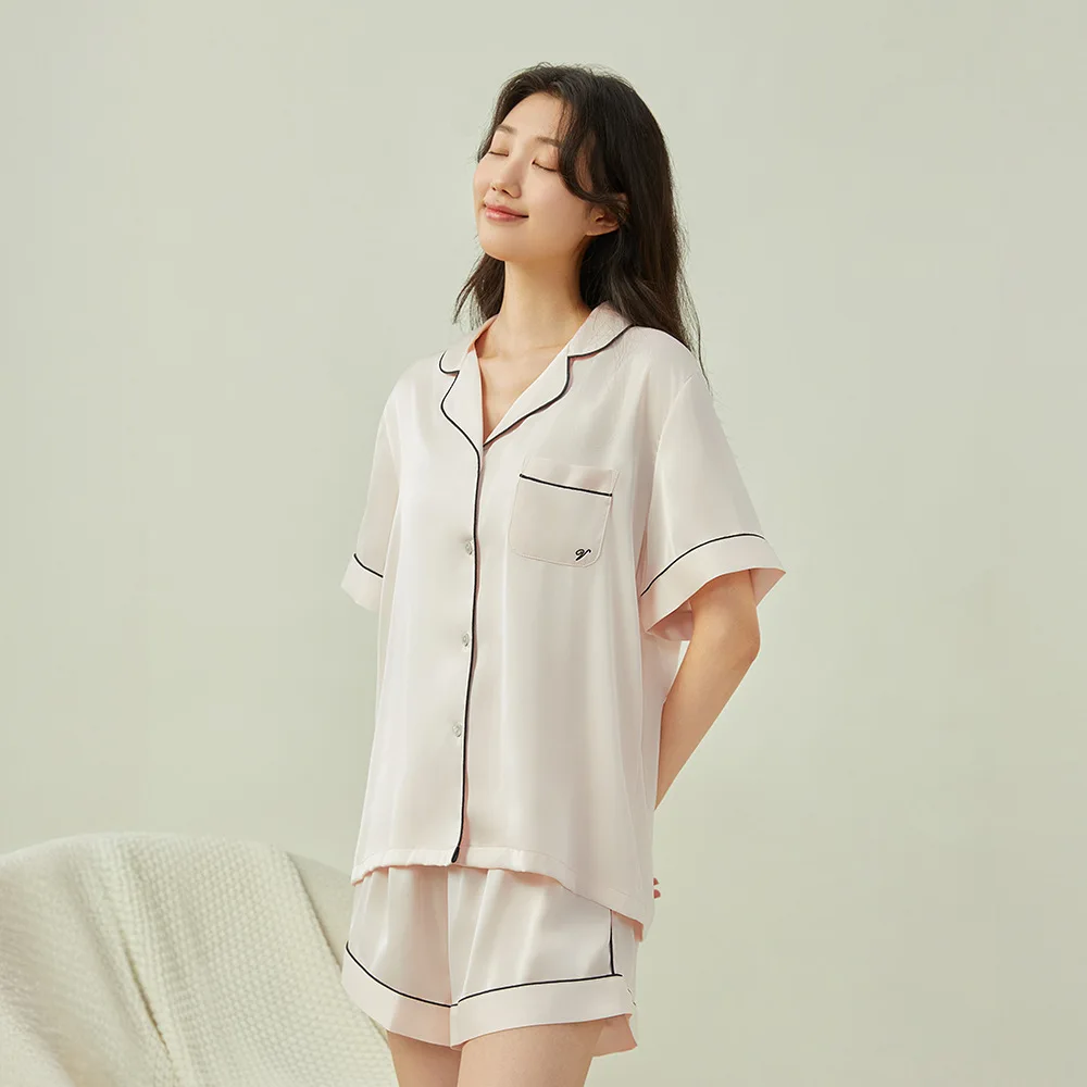 Secret Same Classic Solid Color Ice Silk Pajamas Women's Short Sleeve Shorts Loungewear Two-piece Set