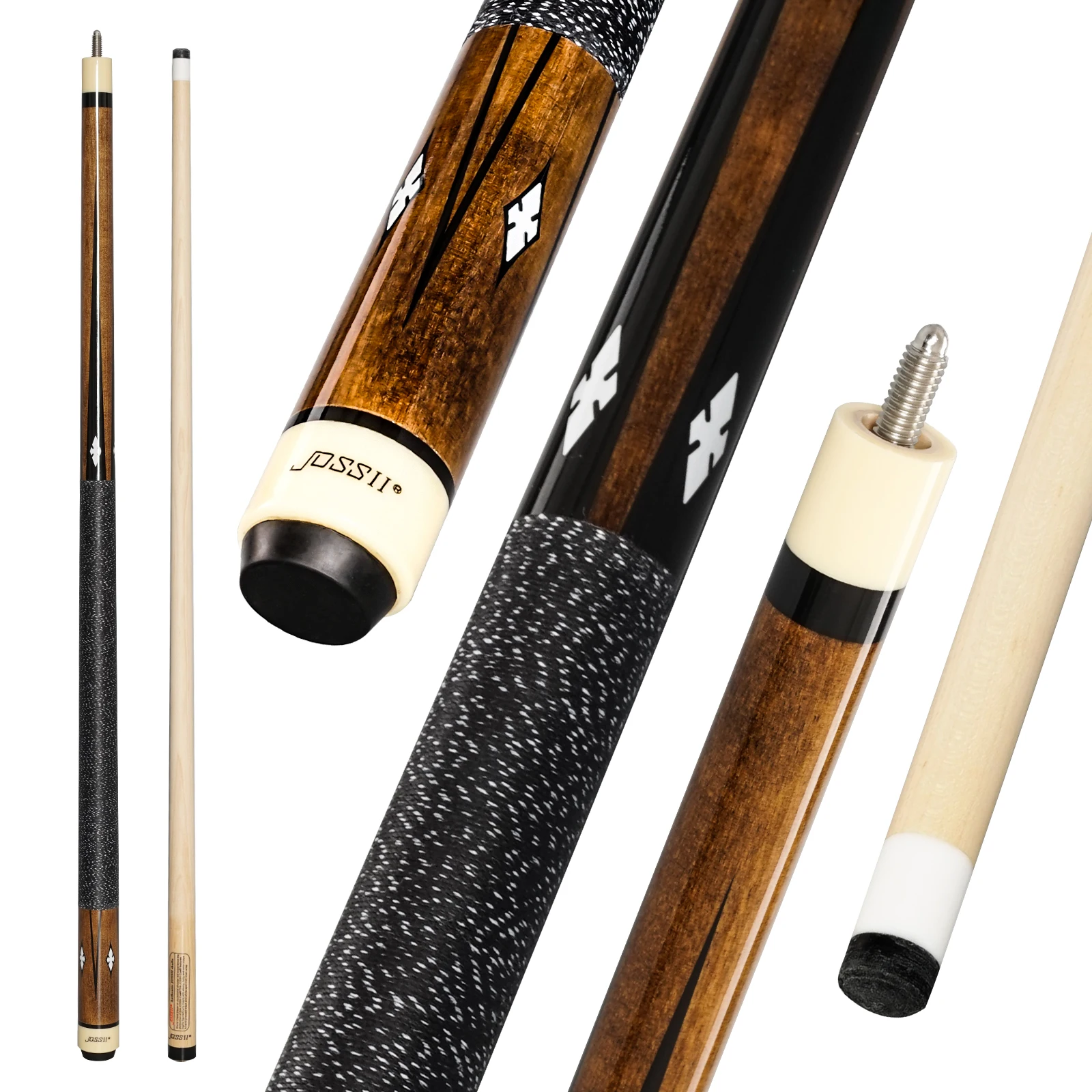 JOSSII W Series Pool Cue Sticks - Top Grade JMC Maple Shaft With 12.5mm Tip, Irish Line Wrap Grip With Traditional Decal Design Butt, 19-21oz Professional Billards Cue