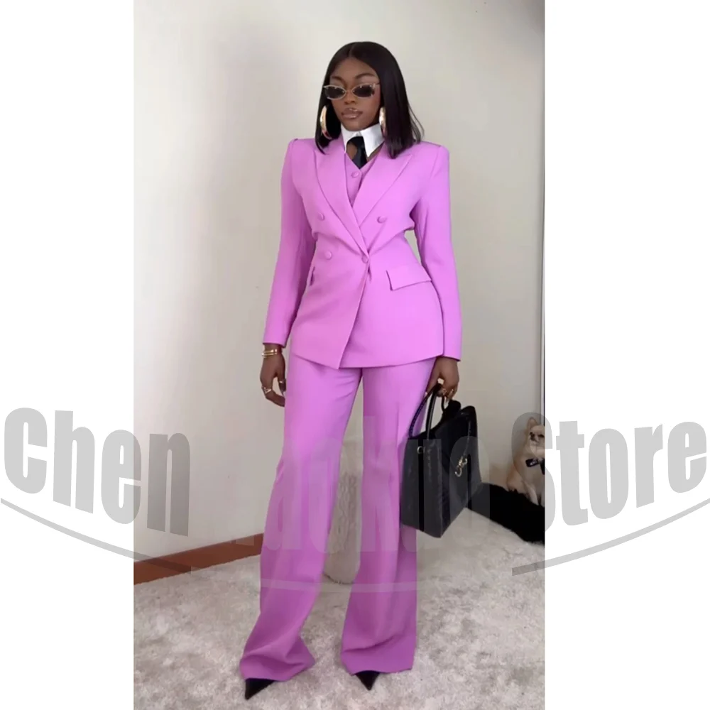 Women Suit 3 Piece Double Breasted Peak Lapel Wear Blazer Vest and Pants Elegant Office Casual Wedding Party Evening Outfit