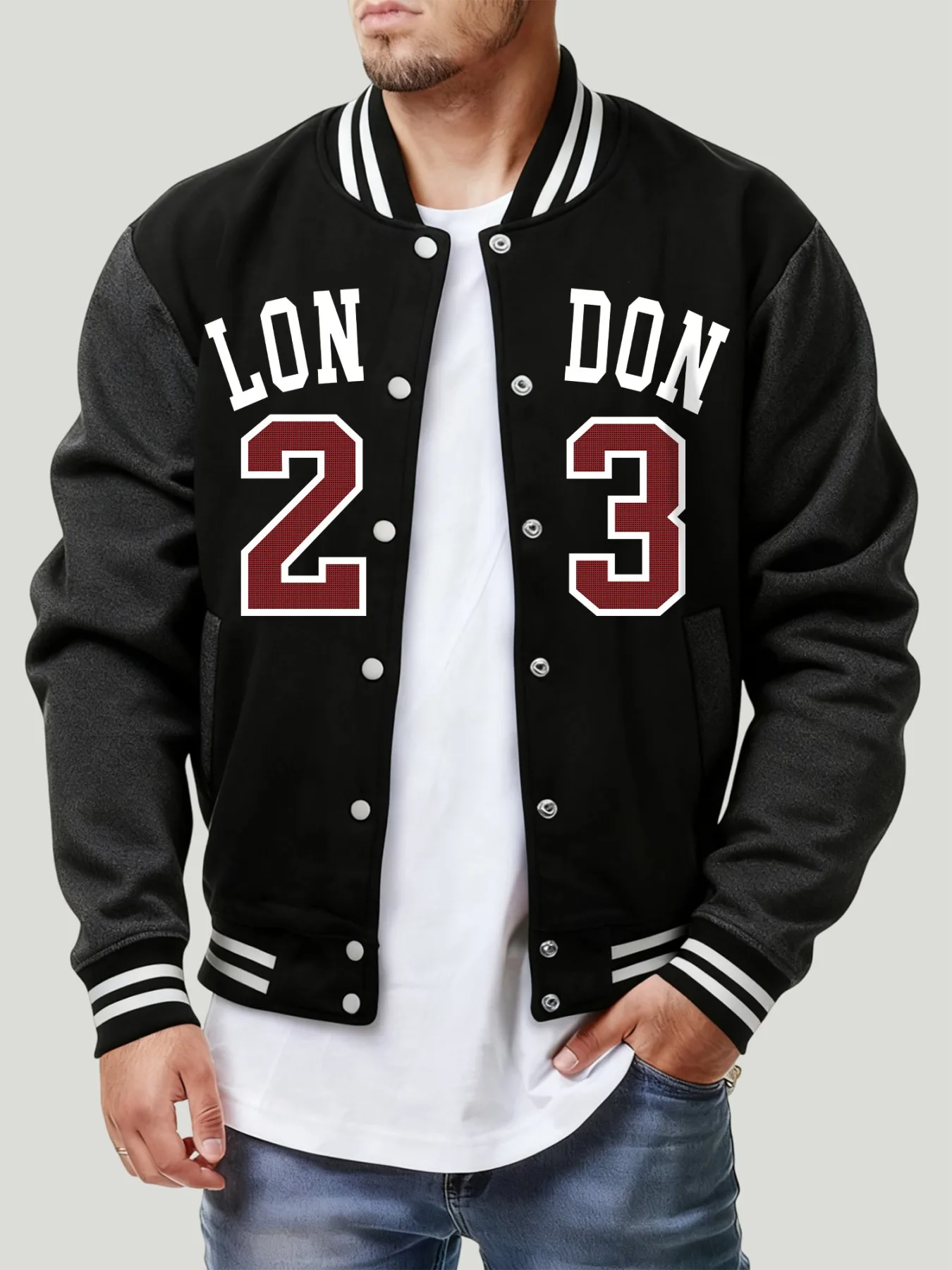 

London Number 23 Design Autumn Baseball Jersey Male Fashion Button Top Vintage Loose Jacket Fleece Comfortable Sportswears