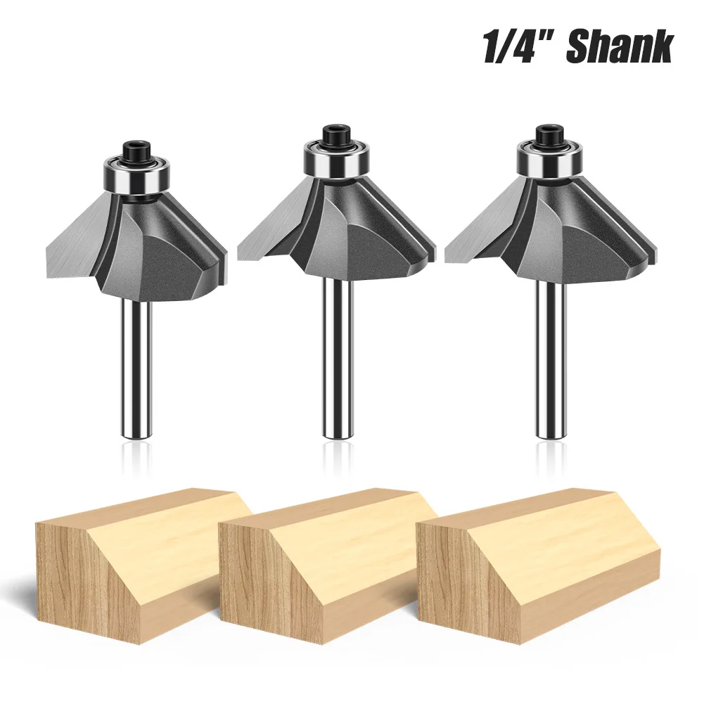1 шт. 1/4 "1/2" фрезы с хвостовиком для фаски, фрезы для дерева, конский нос, 45 градусов, деревообрабатывающие инструменты с ЧПУ, две флейты, концевая фреза