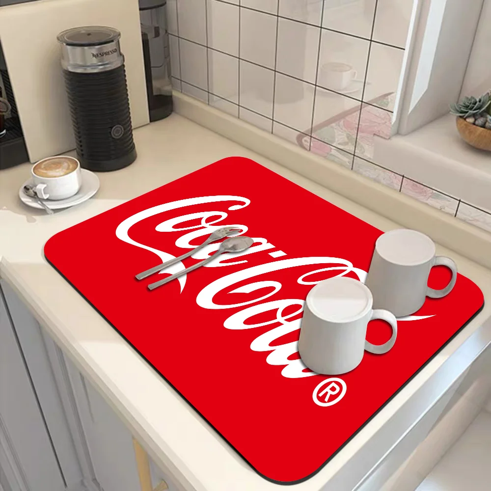 COCA COLA Kitchen Drainage Mat Retro Style Dish Drying Pads Absorbent Placemats Drainer Tableware Mats Accessories