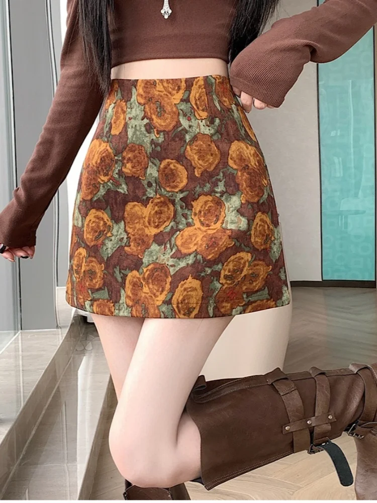 

SMTHMA французская ретро-юбка с принтом маслом для женщин, новая осенняя художественная юбка с высокой талией, противоскользящая короткая юбка А-силуэта