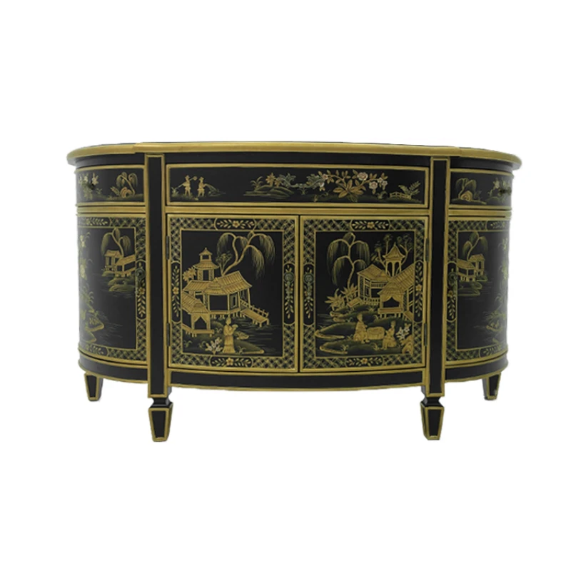 Luxury Entrance Cabinet Hand-Painted Paillette Flowers and Birds Side Cabinet Hall Cabinet Curio Cabinet