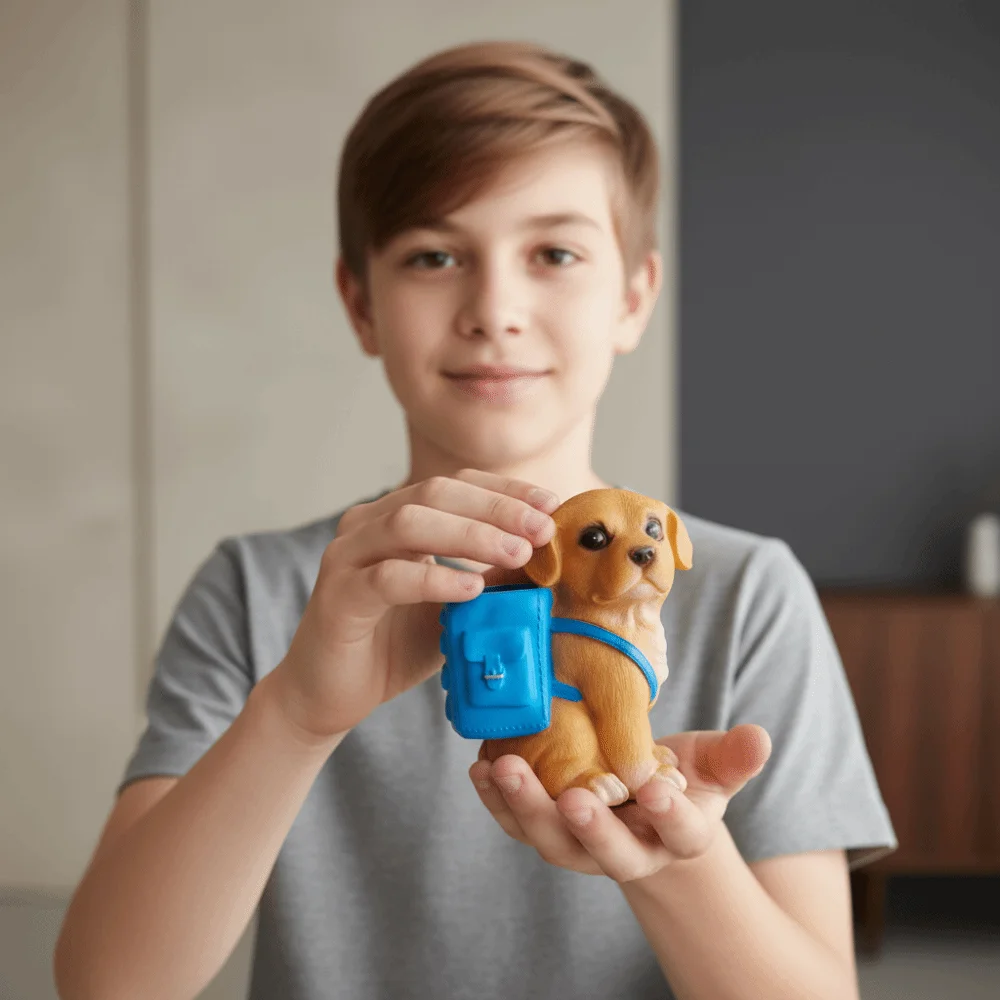 Pen Case Creative Puppy Backpack Pen Holder Waterproof Resin Pen Storage Bucket Portable Blue Dog-Shaped Pencil Cup Students