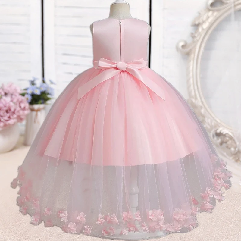 Girl Princess Dress for Party Flower Bridesmaid Costume Elegant Kids trailing Luxury Baby Baptism Party Gown  5-12Y