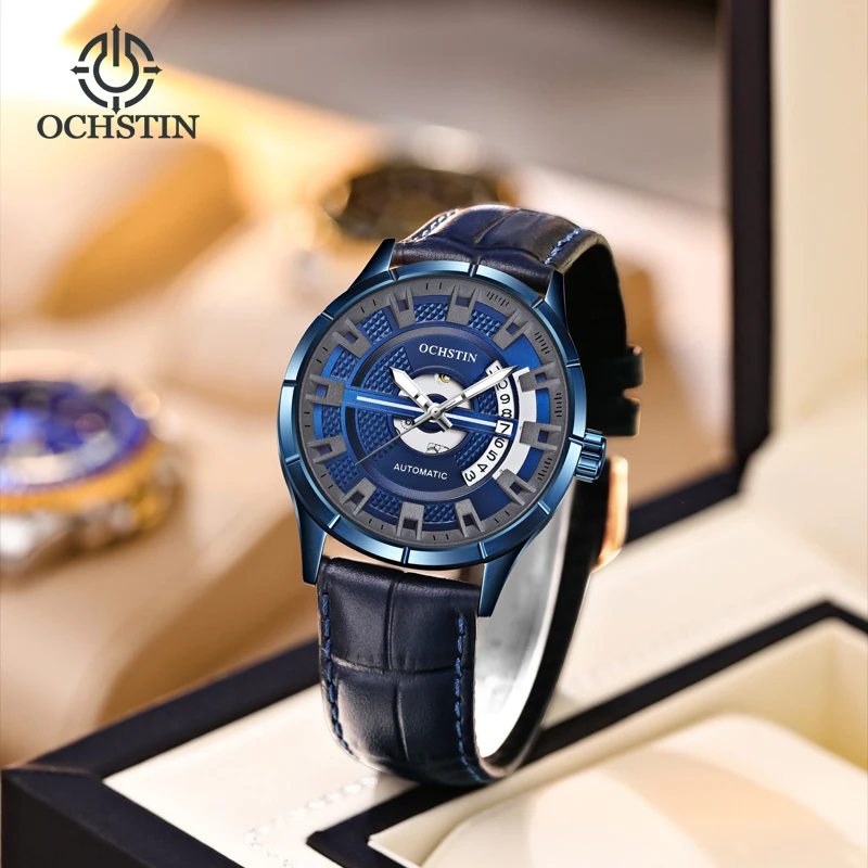 OCHSTIN Man Master Series Watches Men's Fully Automatic Mechanical Movement Watches Man Leather Strap Waterproof Clock Male