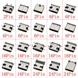 10Pcs USB Connectors Type C Female 2/6/16/24 Pin Charging Port Jack SMD SMT PCB Soldering DIY Repair Type-C Socket Adapter USB-C