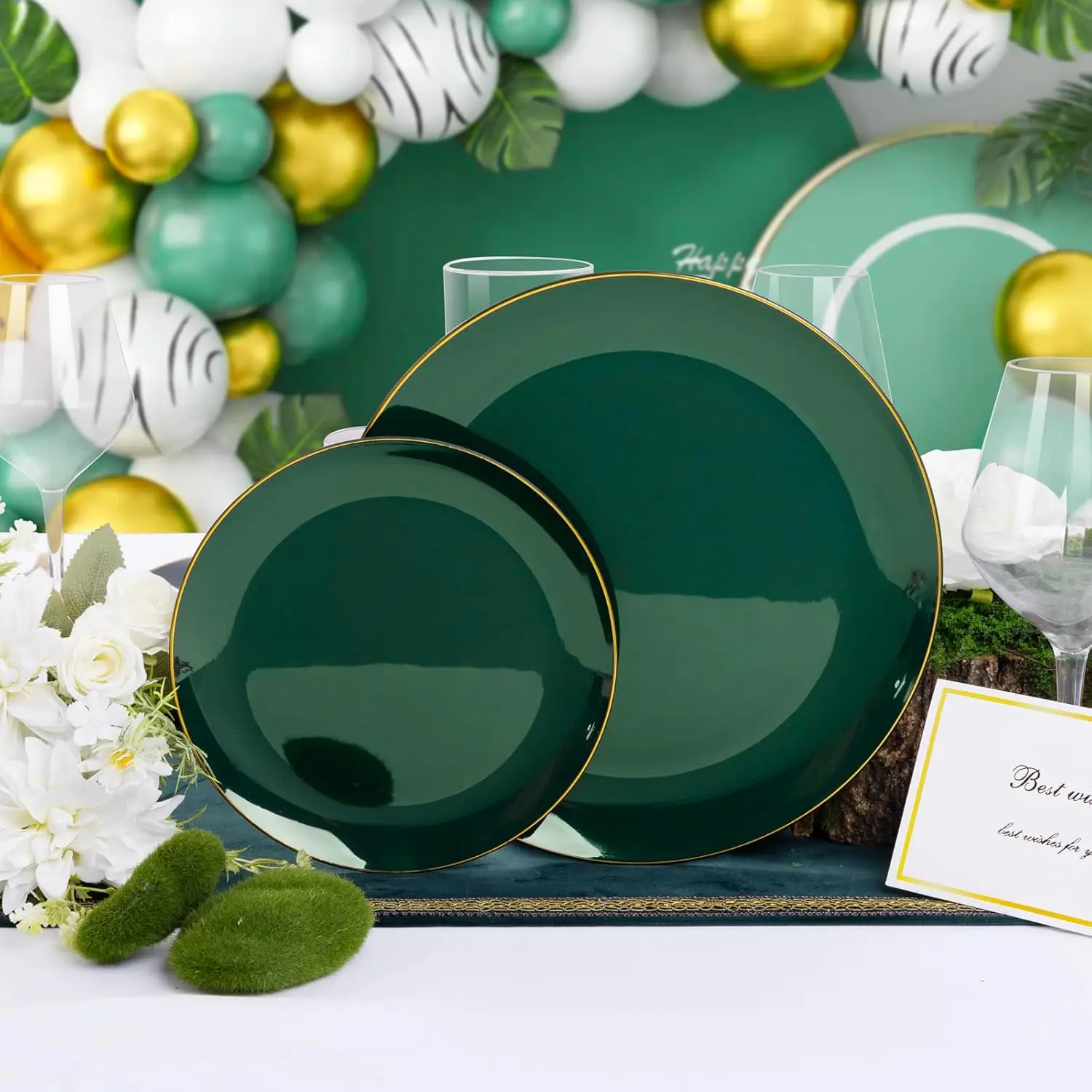 125PCS Green Plastic Plates Disposable Plates With Gold Rim-Plates Disposable Include Green Dinner,Dessert