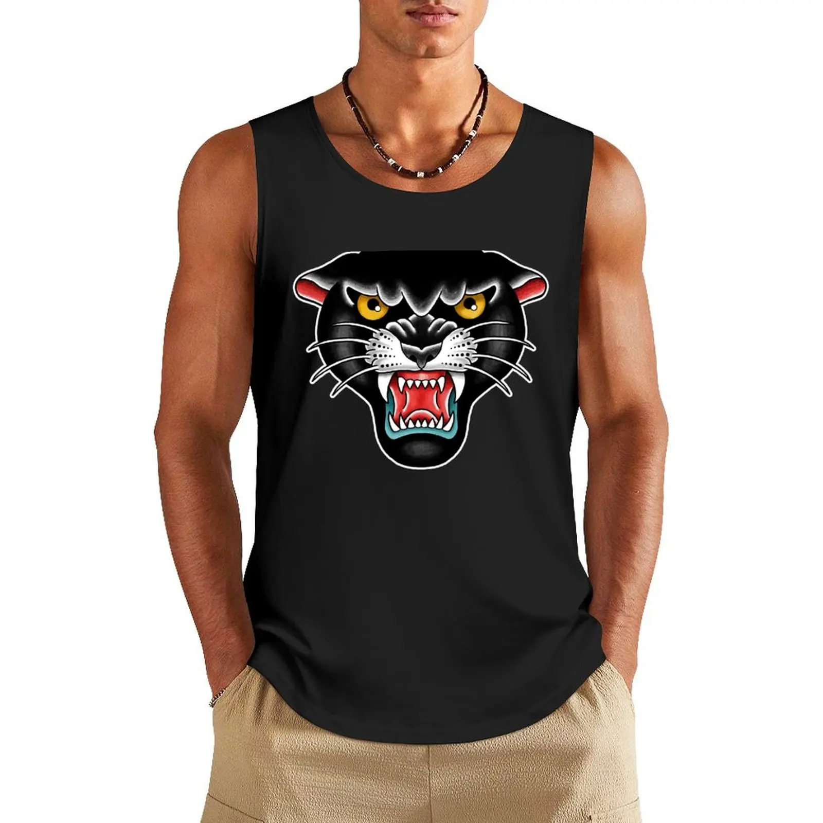 

Traditional Black Panther Tank Top Men's cotton t-shirt Vest male