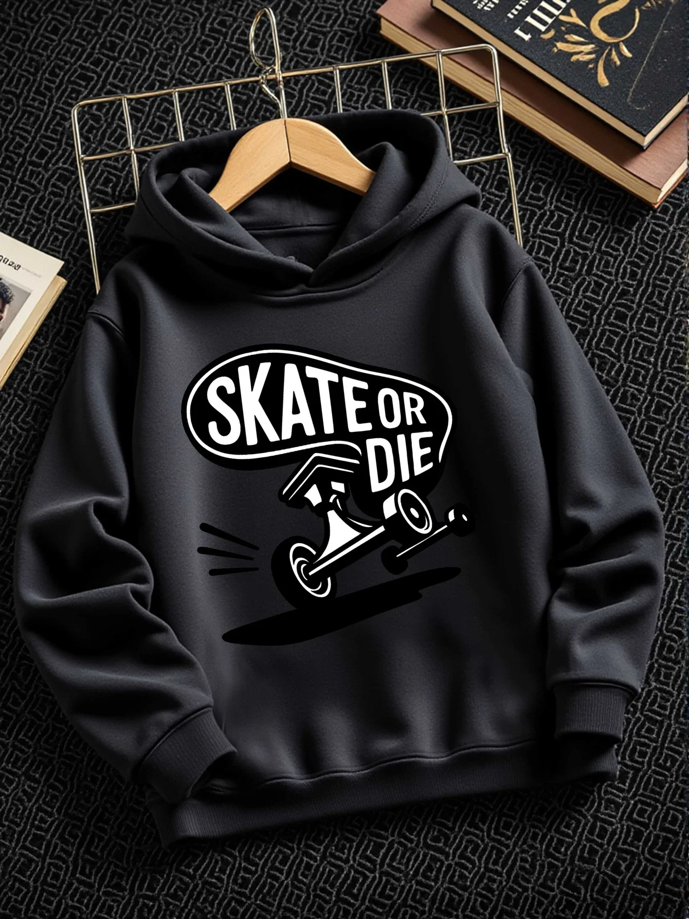 

Children's Skateboard Pattern Hoodie - Skateboard Printing and Skateboard Design, Long Sleeve Casual Winter Warmth