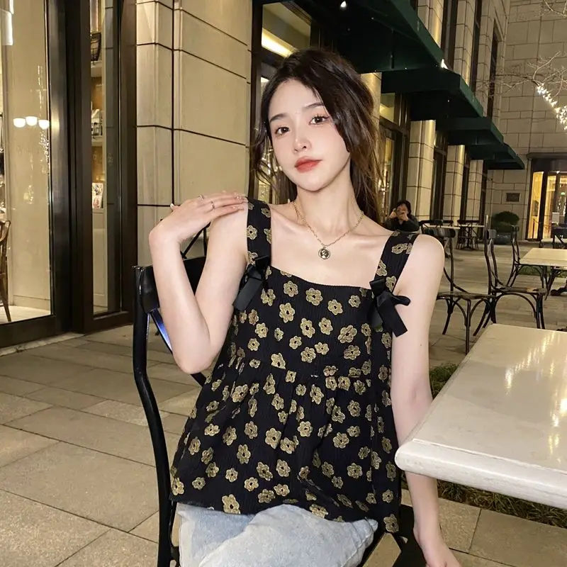 

Women Clothes Summer Fashion Trend Sexy Printing Contrasting Colors Square Collar Sleeveless Female Fashionable Tank Top Top Tee