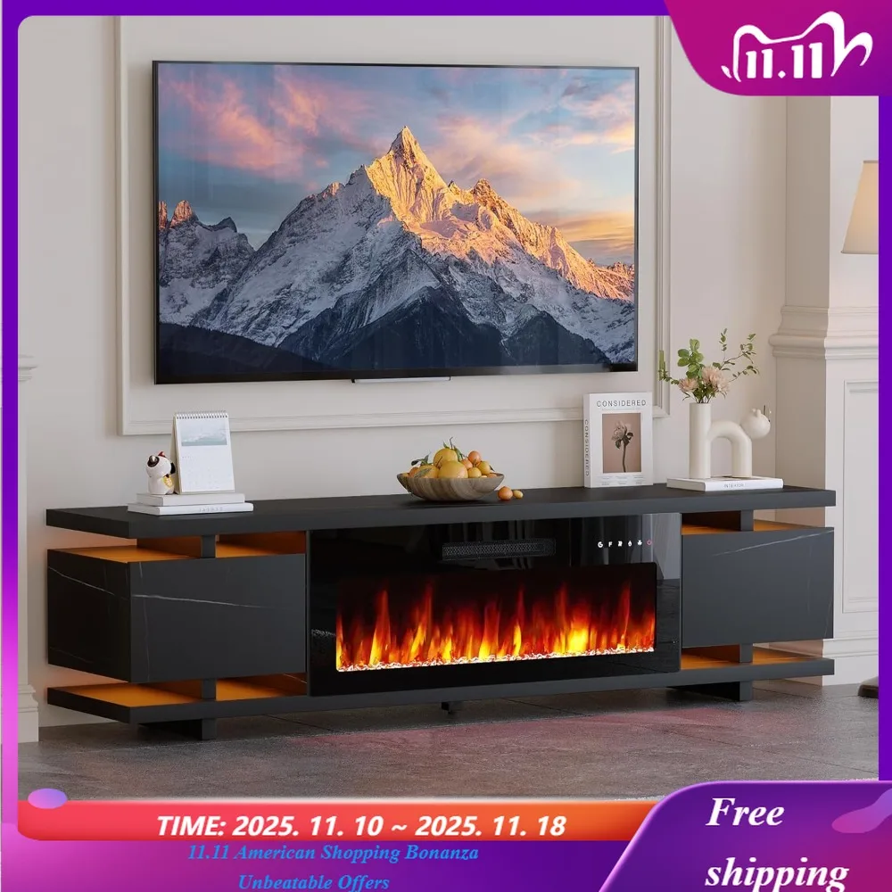 

Подставка для камина с мраморной текстурой, электрический камин, роскошный светодиодный развлекательный центр, двухуровневое глянцевое хранилище