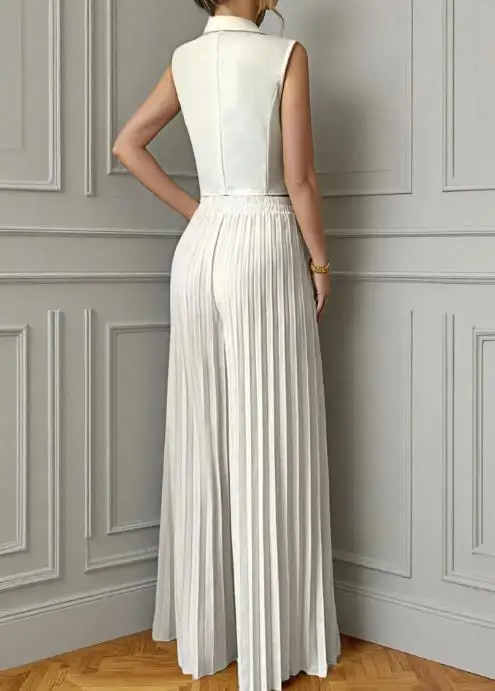 

2025 Women's New Fashion Elegant Sexy 2 Piece Sets Womens Outfits Sleeveless Vest Top Pleated Skirt Long Pants Set for Women