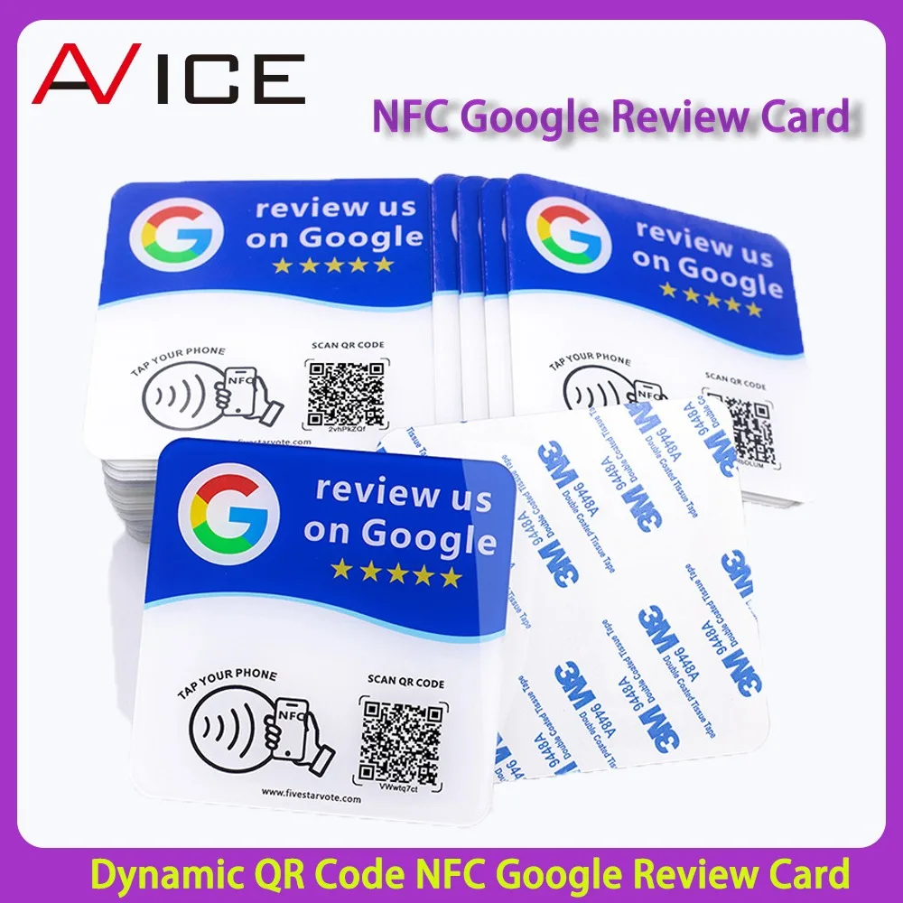NFC Google Review Card Dynamic QR Code Instagam Facebook NFC Table Sticker for Android/iPhone Tap URL Write Your Business 5 Star
