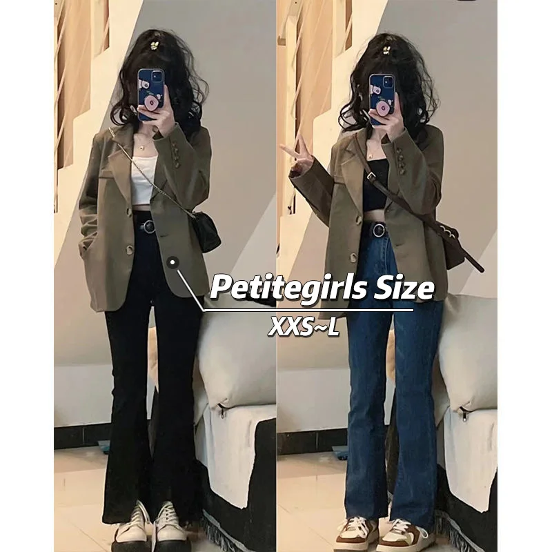 

150cm Petite girls Korean Version Suit Jacket XXS Women Appear High Loose Short Style Temperament Small Suit XS Spring Autumn