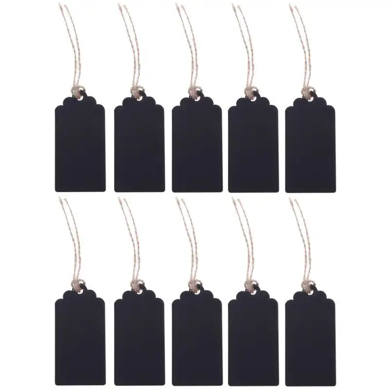 10PCS Rectangular Small Blackboard Hemp Rope Pendant DIY Double Sided Wooden Home Decoration Office Classroom Display Tag