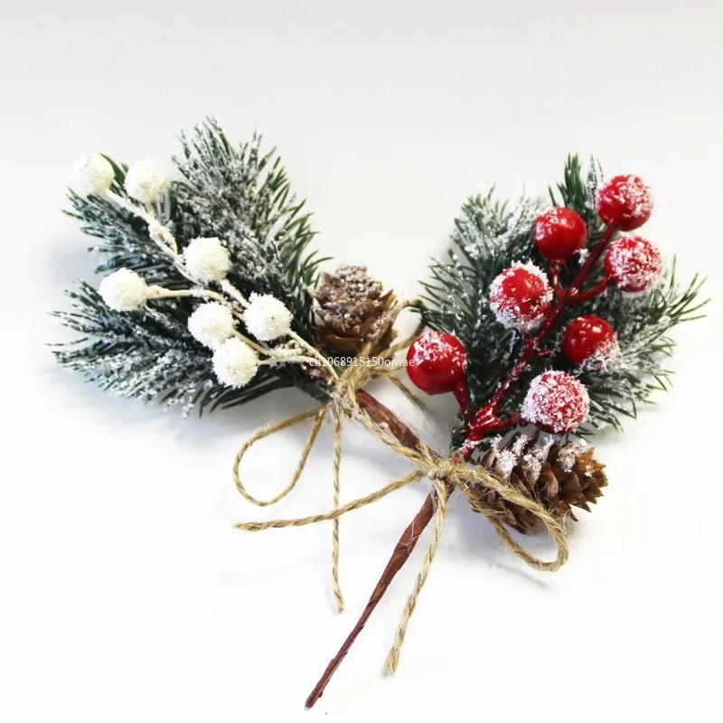 Christmas Pine Picks Artificial Red Berries Branches with Pinecone Stem for DIY Wreath 2025 Navidad Party Decor Xmas Supplies