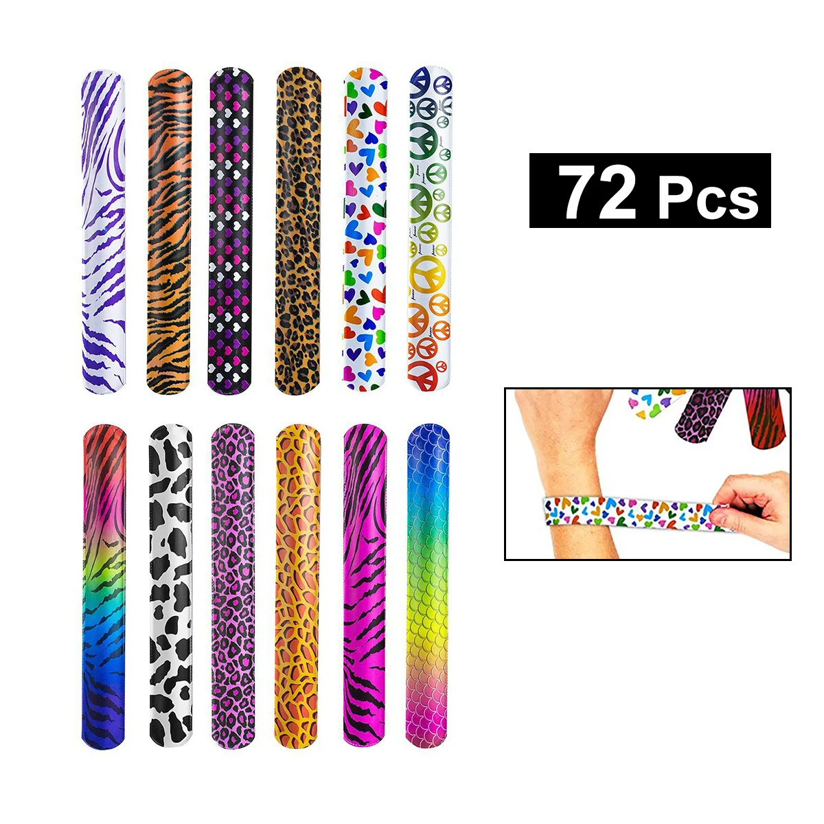 72 Pcs Animal Design Patterns Slap Bracelets Party Wrist Strap for Kids Party Favors animal slap bracelet